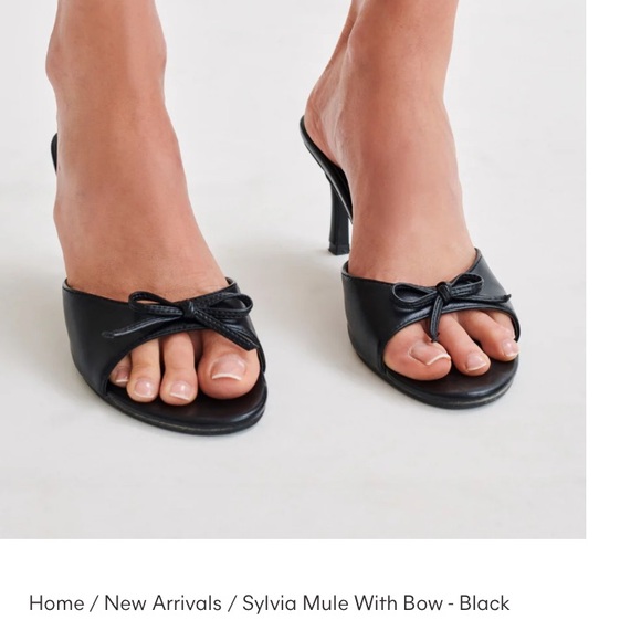 Black Silvia open toe mule heels with bow. (Barbie shoes) size 39 - Picture 1 of 5